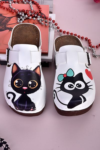 azizsahinshoes 3013 Papuci anatomici cu model de pisică inocentă
