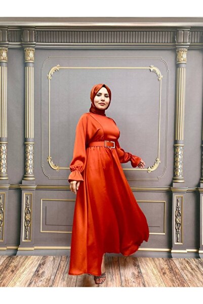 Butik Yarasa Kol Kemerli Krep Saten Abiye