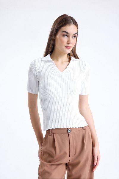 Jose Clothing Polo Neck Women's Knitwear Blouse - Short Sleeve