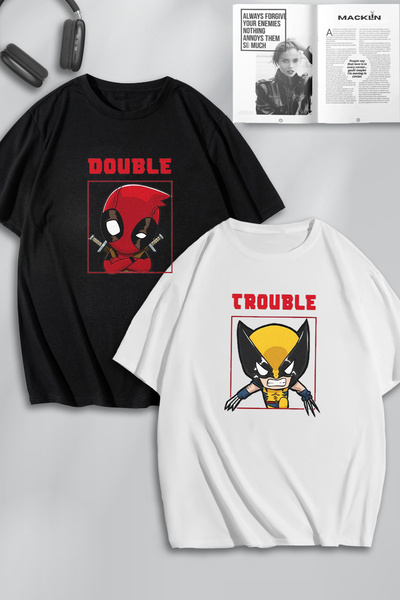 macklin Deadpool i Wolverine Štampano Unisex Oversize kroj T-shirt - Kombinac...