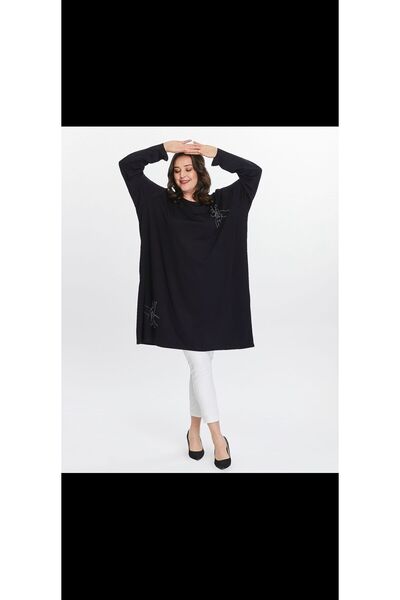 Seçkin Büyük Beden Plus Size Stone Detailed Long Hem Dress - Hem Tunic