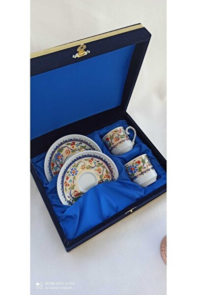 Nihal Süeda Velvet Boxed Special Tulip Motif Double Porcelain Cup Set