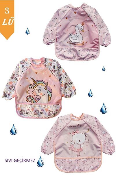 dubi baby 3 Adet Sıvı Geçirmez Unicor Kuğu Ayıcık Desen Bebek Mama Önlüğü 0-3...