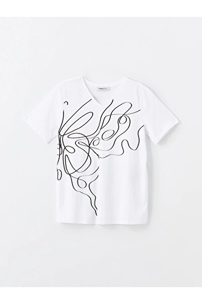 LC Waikiki Dámské tričko LCW Grace s výstřihem do V – potištěné, krátký rukáv