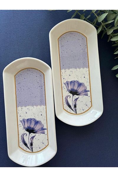 VENÜS HOME DECORATION 2 Pieces Purple Poppy Oval Breakfast Plate