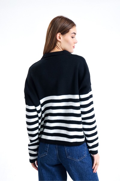 Jose Clothing Pulover de damă cu dungi cu gât polo