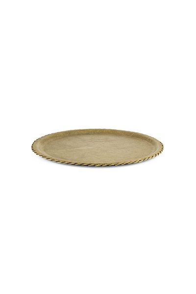 Tria 33 cm Beige Leather Tray - Handmade Round, 1 Piece, LTY33