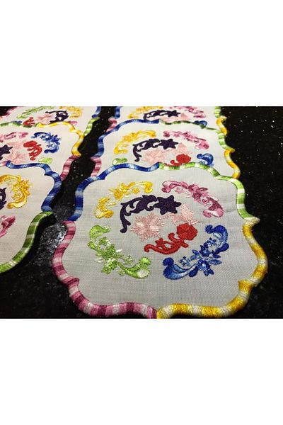 LİNDA MİA Rainbow 6-Piece Cocktail Napkin 7 Colors Embroidered