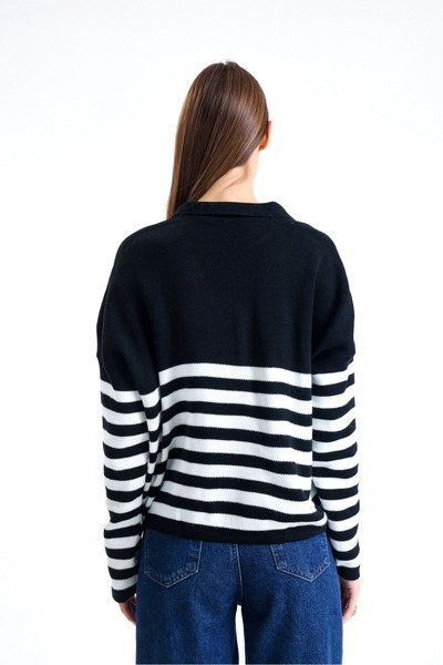 Jose Clothing Pulover de damă cu dungi cu gât polo