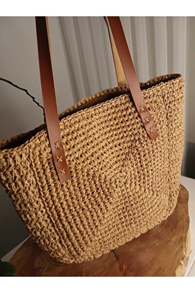 thejewelrybubble BOHEM TARZ KAĞIT İP HASIR KADIN ASTARLI ÇANTA