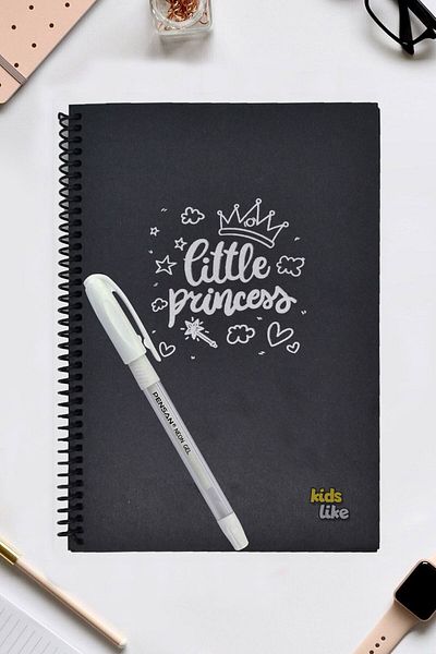 Kids Like 17x24 Spiral Black Notebook 40 Sheets with Painted White Pen as a Gift
