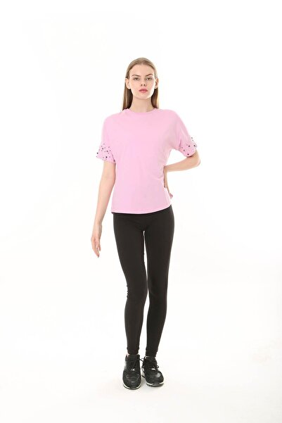 ESPİNA Women's T-Shirt with Flow Sleeve and Pearl Detail