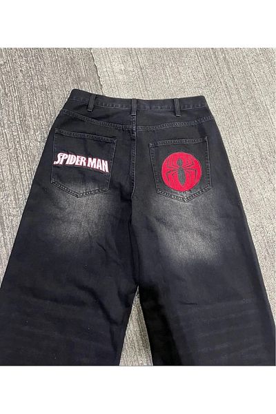 ellevana Spider Batman Patterned Baggy Jeans