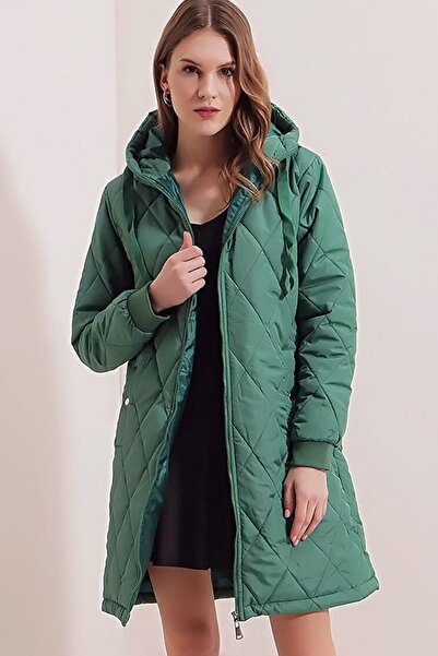 MissThetis Kapüşonlu Uzun Kol Cepli Baklava Desen Fermuarlı Şık ve Cool Kapit...