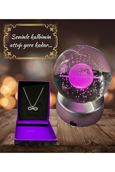 PİNK SHAKE Renk değiştiren led ışıklı cam satürn kız küre dolunay lamba krist...