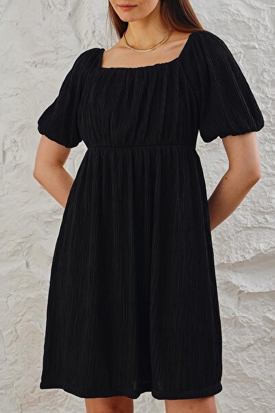 ESPİNA Kadın Kare Yaka Karpuz Kol Robadan Mini Elbise