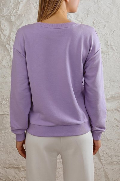 ESPİNA Kadın Rahat Kalıp Omuzları İnci Düğme Detaylı Sweatshirt