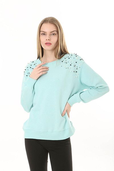 ESPİNA Women's Comfortable Fit Shoulders Pearl Button Detailed Sweatshirt