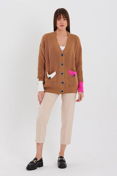 ESPİNA Cardigan de buzunar colorat din lână maro