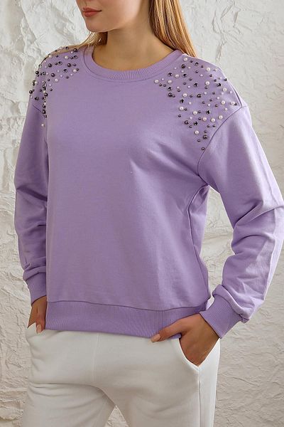 ESPİNA Women's Comfortable Fit Shoulders Pearl Button Detailed Sweatshirt