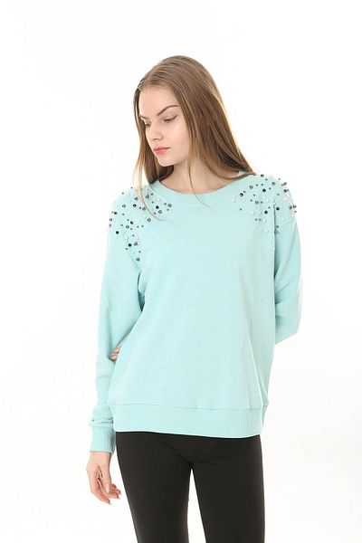 ESPİNA Women's Comfortable Fit Shoulders Pearl Button Detailed Sweatshirt