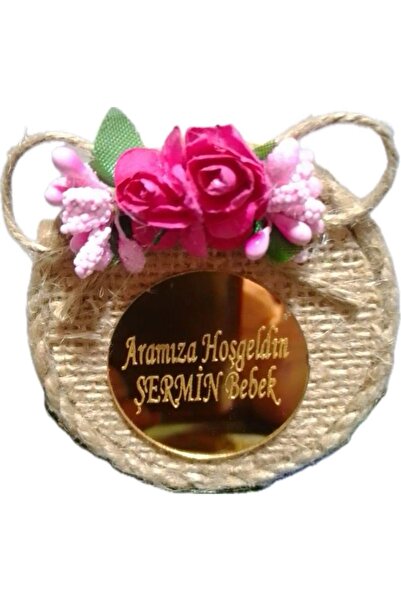 GÜVEN Hasır Daire Pleksi İsim Gold Renk Tomurcuklu Bebek Hoşgeldin Doğum Magn...