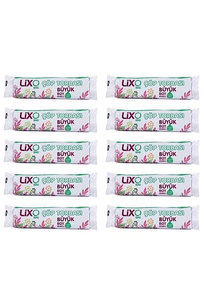 LİXOBAG أكياس نفايات حجم كبير 10 رول × 10 عبوات = 100 قطعة 55x60 سم أزرق