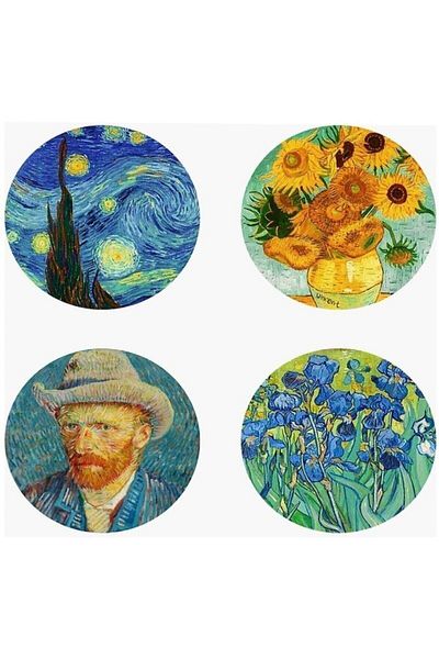 cabuk baskı 48 Στρογγυλά Αυτοκόλλητα - Αυτοκόλλητο Van Gogh
