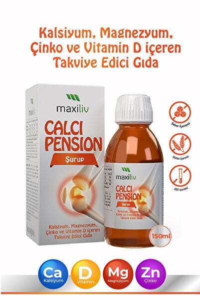 Maxiliv Calcipension Şurup 150ml - Kalsiyum, Magnezyum, Çinko ve Vitamin D İçeren Takviye Edici Gıda