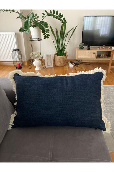 Stelo de Maro Denim Püskül Detaylı Dikdörtgen Kırlent Kılıfı 30x50 Cm - 1 Ade...