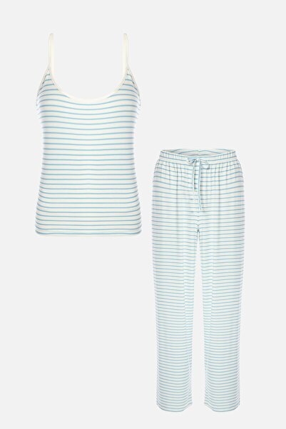 koza iç giyim Set de pijamale cu curea din frânghie din viscoză, cu model în dungi