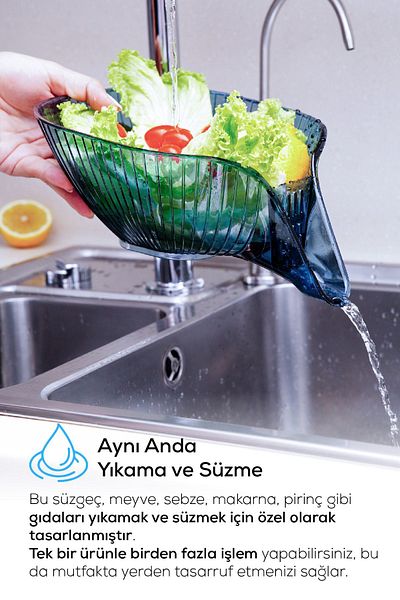 Vienev Blue Fruit Vegetable Washing Strainer - Pasta Rice Strainer
