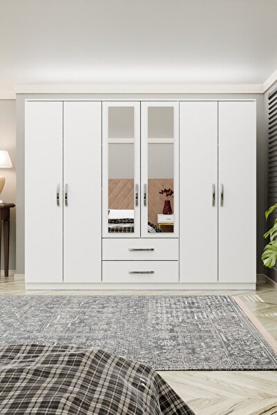 Metalia Gm318 Delüx 6 Kapılı 2 Çekmeceli Aynalı Gardrop Dolap