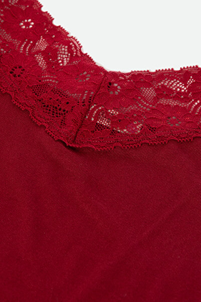 koza iç giyim Women's Viscose - Soft Textured Rope Strap Lace Detailed Shorts Set