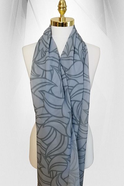 Stella Leaf Patterned Chiffon Shawl Model 72*180cm Gray