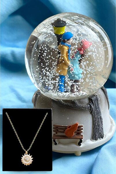 rk tasarım Sevgiliye Hediye Sokak Lambası Kar Küresi &  Dönen Zirkon Güneş Kolye