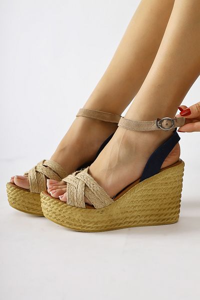 Limoya Ashlynn Bluemarin Culoare piele, Bej din piele intoarsa cu bretele cu paie