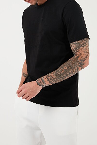 PAUL&SHARK Men's Round Neck Black T-Shirt - Short Sleeve, Brand Logo, 13311614 -011