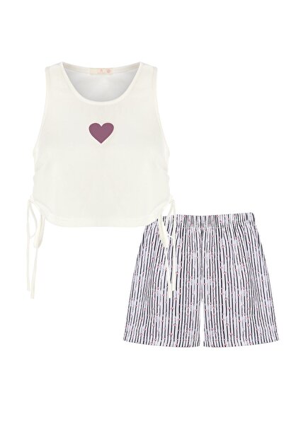 koza iç giyim Γυναικείο Σετ Πιτζάμες με Πλαϊνό Δαντέλα Λεπτομερές Βαμβακερό Crop Σορτς