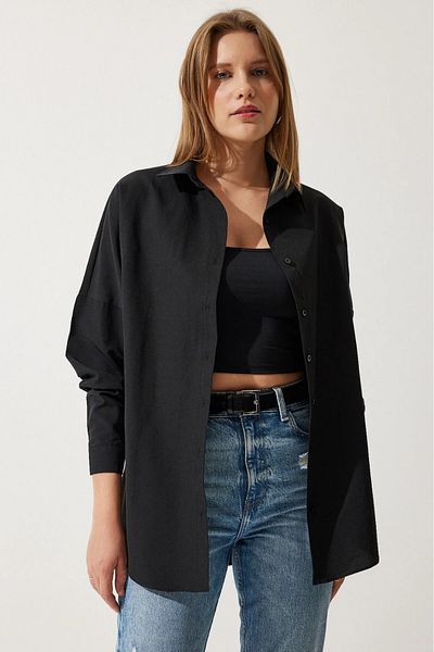 BILDEŞA Cămașă de bază lungă oversize neagră de damă