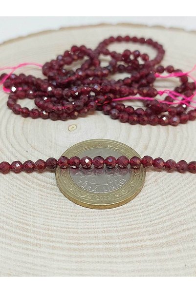 Yasamtohumu Bracelet Boy Lal (Garnet - Garnet) Stone Half Strand 3mm (17cm in Length)