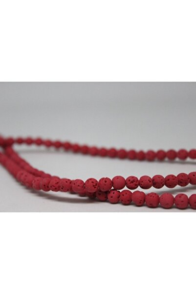 Yasamtohumu Brățară de culoare roșie de 6 mm, piatră lavă - jumătate de șuviță (lungime 18 cm)