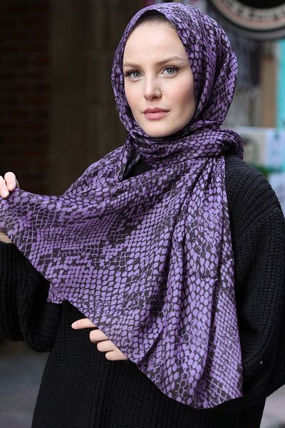 Stella Snake Pattern Cotton Shawl Purple