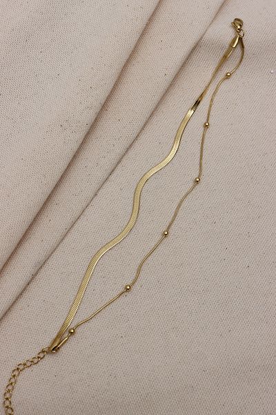 Süspüs Accessories Gold Color Italian Chain 2-Piece Steel Anklet