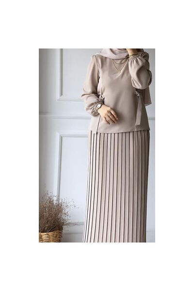 Tebessüm Life Women's Stone Pleated Skirt Set