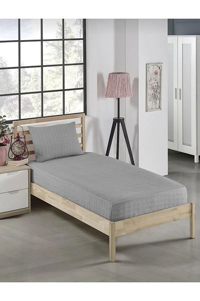 MORRİVAL Single Gray Elastic Sheet Set with Pillows