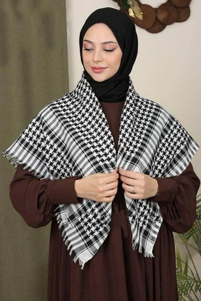 İSTANBULSTYLEMODA Cotton Puchsia, Bag, Kefiye White Shawl 100x100 AYN24014