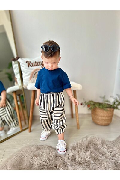 favorimkids New Navy Linen Suit Trousers T-Shirt