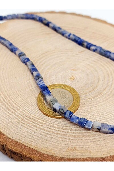 Yasamtohumu Bileklik Boy Sodalit Taşı Küp Şekilli Yarım Dizi 4mm (18CM UZUNLU...