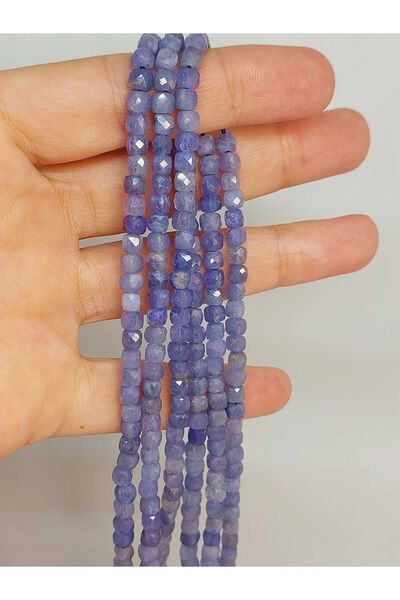 Yasamtohumu Bileklik Boy Tanzanit Taşı Küp Şekilli Yarım Dizi 4mm (45932) (18...